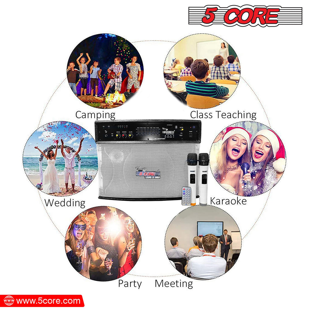 5 Core Wireless Portable PA System  400W PMPO Active Powered Bluetooth Compatible Karaoke Speaker