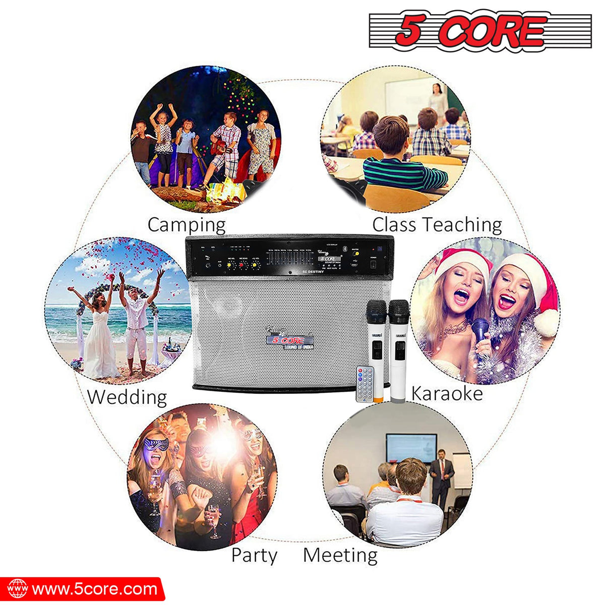 5 Core Wireless Portable PA System  400W PMPO Active Powered Bluetooth Compatible Karaoke Speaker