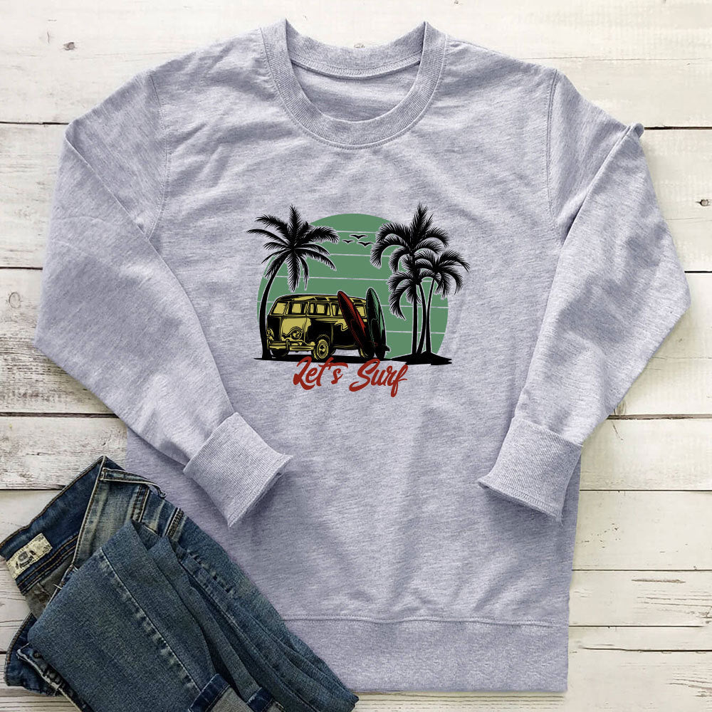 Bus colored printed loose round neck sweatshirt