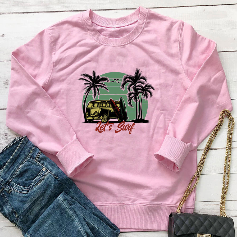 Bus colored printed loose round neck sweatshirt
