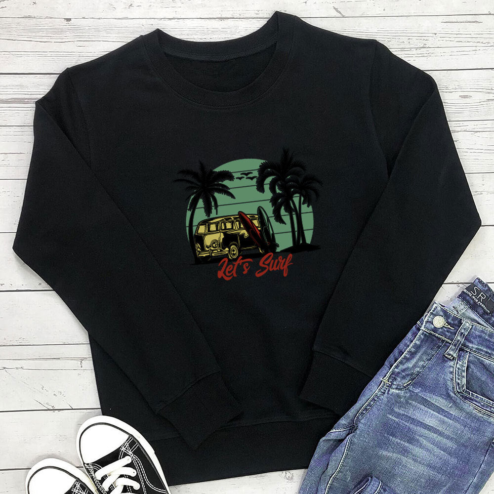 Bus colored printed loose round neck sweatshirt